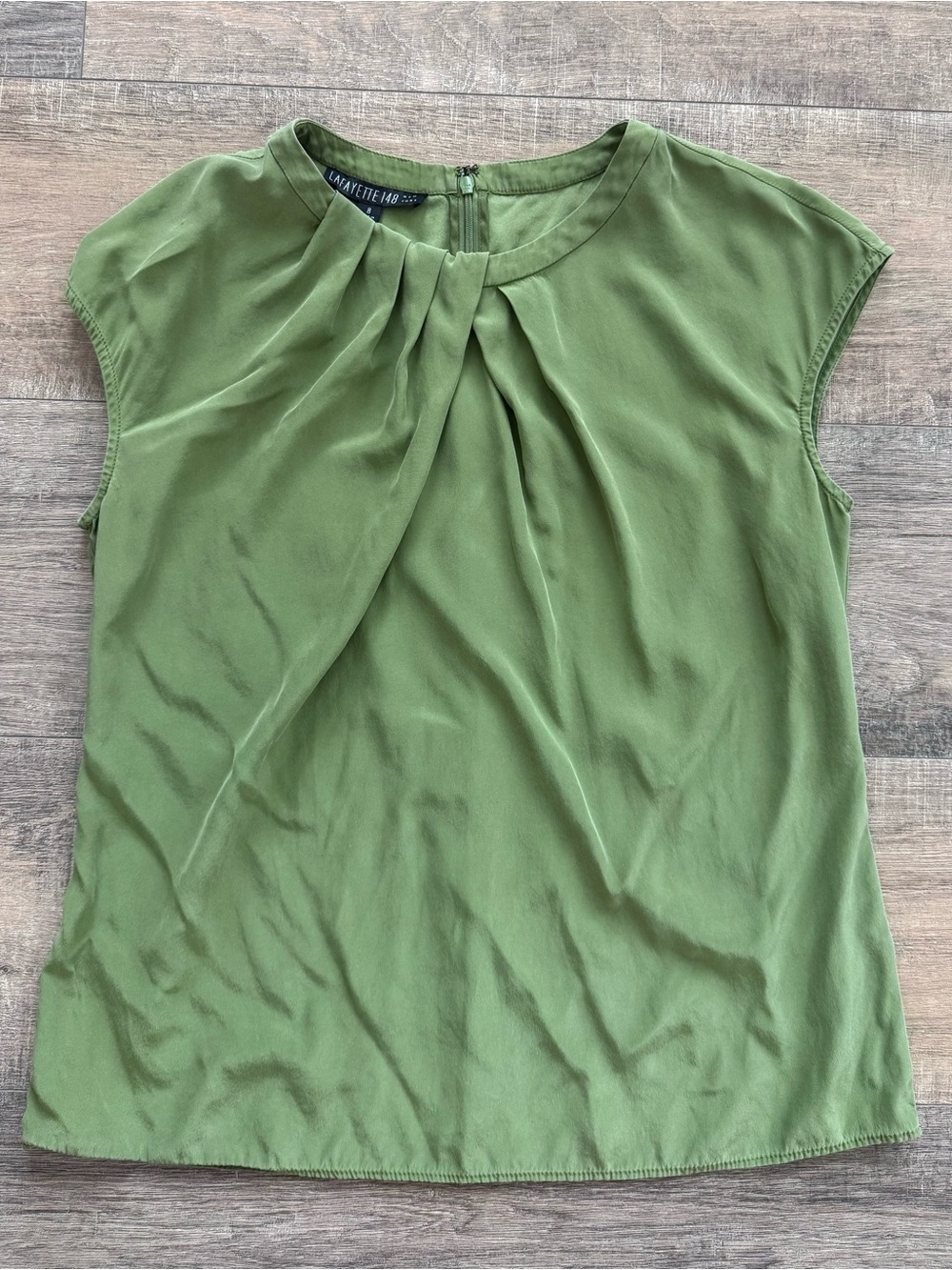 Lafayette 148 New York Olive Green Pleated Cap-Sleeve Blouse